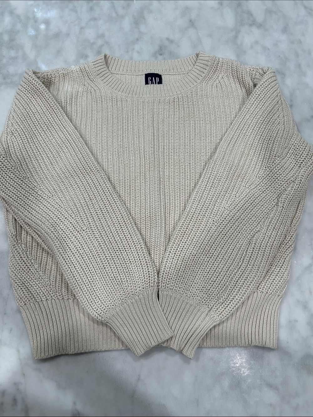 GAP Women's Light Cream Ribbed Crewneck Sweater